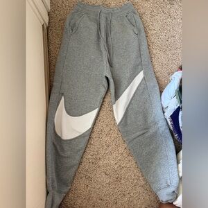 Nike Grey and White Swoosh Sweatpants